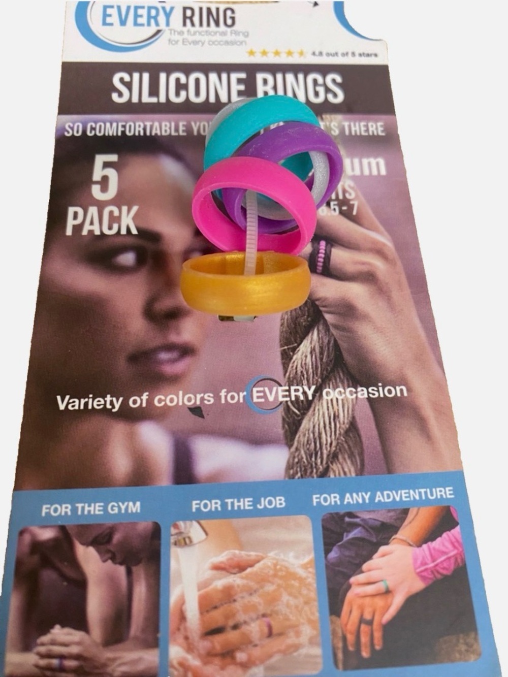 Silicone Rings 5-Pack — Pink, Purple, Teal, Yellow, Aqua